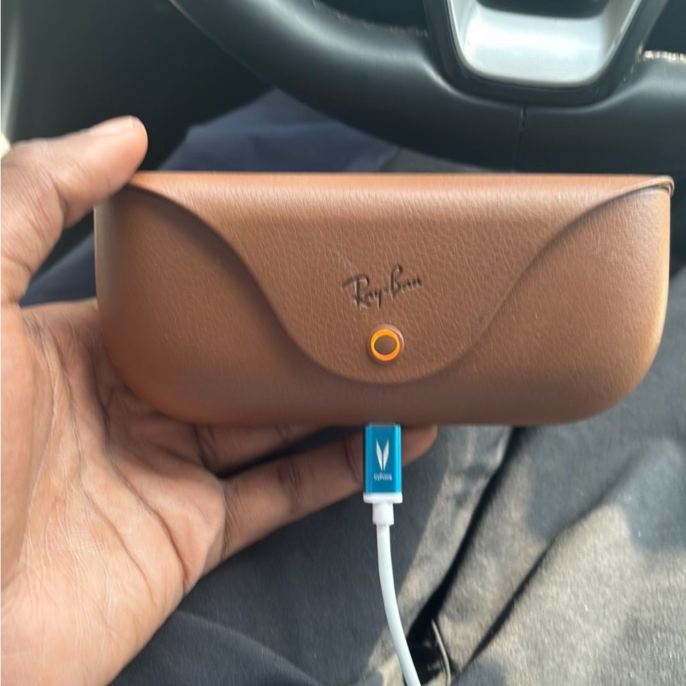 Ray-Ban Brown Leather Sunglass Case with Orange Accent